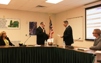 Mike English swearing in at the July 23, 2019 Board Meeting