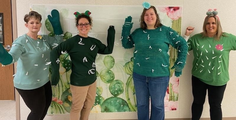 The Reading Specialists dressed up as cactuses for Halloween